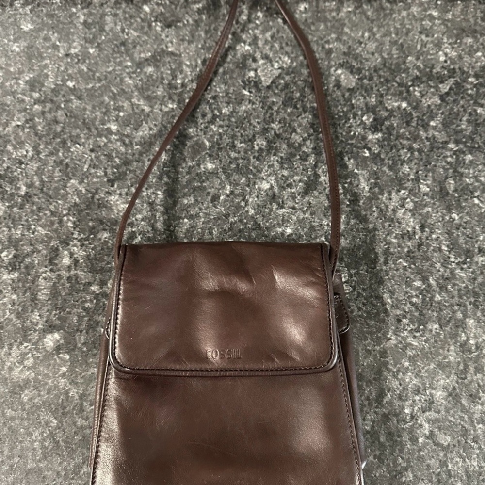Vintage Fossil Dark Brown Leather Crossbody Bag
